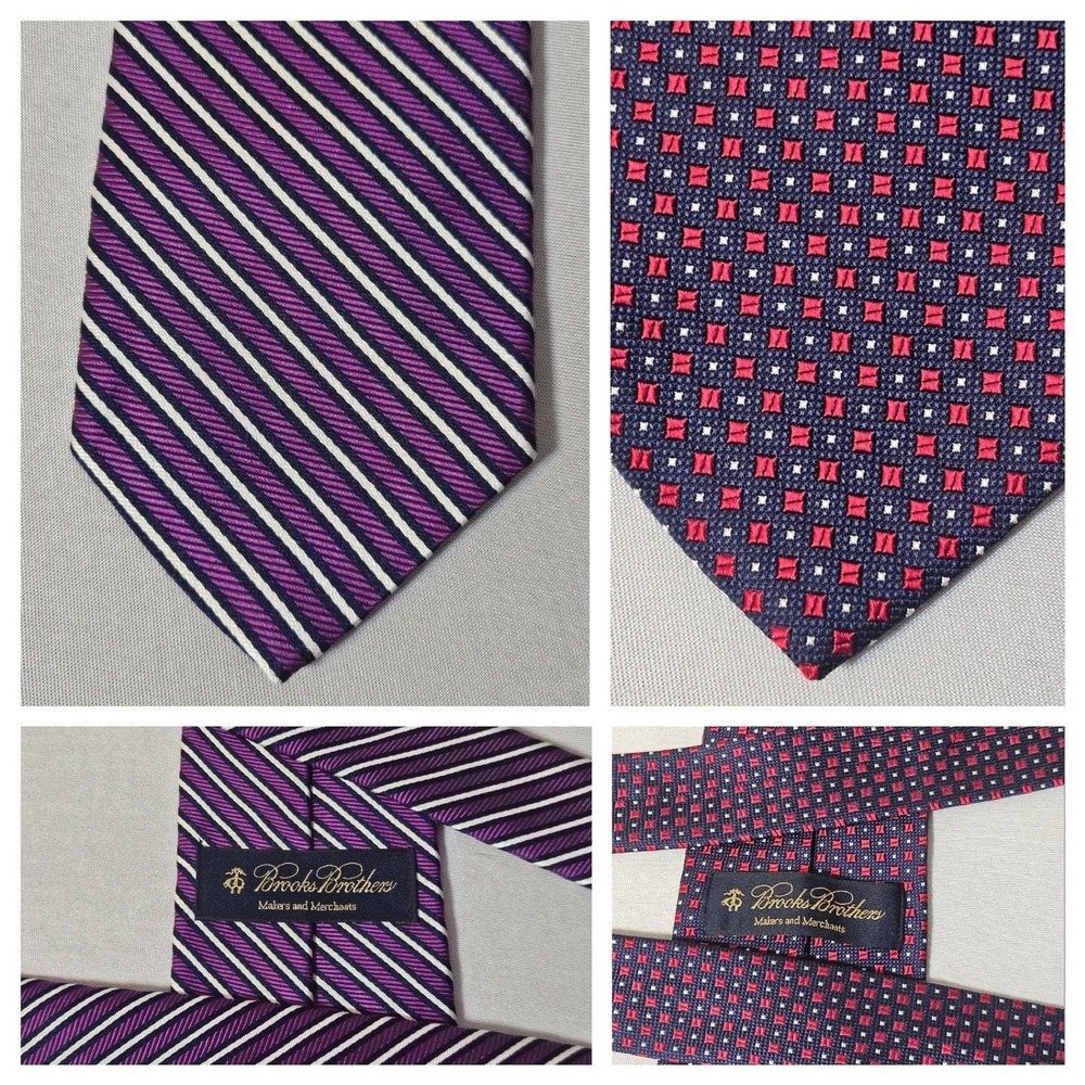 Brooks Brothers Mens Striped Silk Necktie Purple White Navy Formal Business